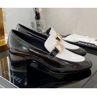 AAAAA Chanel Shiny Calfskin Loafers 5.5cm G39320 Black/White