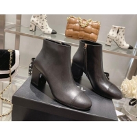 Duplicate Chanel Calf Leather Ankle Boots 6.5cm Black 082435