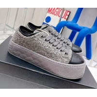 Top Quality Chanel Terry Fabric Platform Sneakers 5cm G39105 Dark Gray