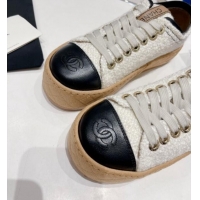 Best Price Chanel Terry Fabric Platform Sneakers 5cm G39105 White