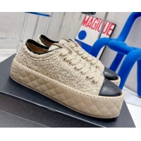 Good Looking Chanel Terry Fabric Platform Sneakers 5cm G39105 Beige