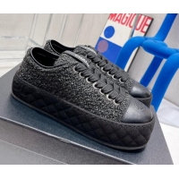 Popular Style Chanel Terry Fabric Platform Sneakers 5cm G39105 Black