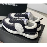 Low Price Chanel Fabric & Suede Sneakers Black/White 082450