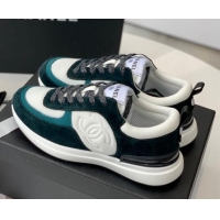 Unique Style Chanel Fabric & Suede Sneakers Green 082452