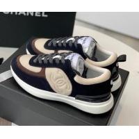 Feminine Chanel Fabric & Suede Sneakers Black/Apricot 082454