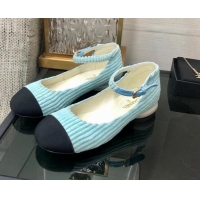 Top Grade Chanel Corduroy Mary Janes Ballerinas G39281 Light Blue