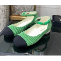 Discount Chanel Corduroy Mary Janes Ballerinas G39281 Grass Green