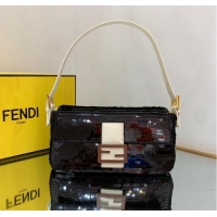 Promotional Fendi FF Baguette Gold Metal Sequin Embroidery Bag 2017 Black