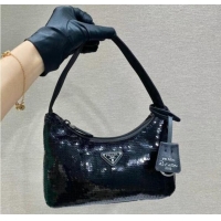 Buy Grade Prada Re-Edition 2000 sequined Re-Nylon mini-bag 1BC515 black