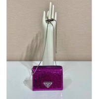 Well Crafted Prada Crystal-studded card holder with shoulder strap 1MR024 Purplish