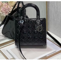 Affordable Price MEDIUM LADY DIOR BAG Black Patent Cannage Calfskin M0565OW Black-Tone