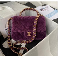 Reasonable Price CHANEL SMALL FLAP BAG & Gold-Tone Metal AS3499 purple