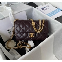 Famous Brand CHANEL SMALL FLAP BAG Lambskin & Gold-Tone Metal AS3393 Dark Brown