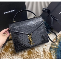 Inexpensive SAINT LAURENT CASSANDRA MEDIUM TOP HANDLE BAG IN CROCODILE-EMBOSSED SHINY LEATHER B623931 BLACK