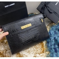 Trendy Design SAINT LAURENT MANHATTAN SHOULDER BAG IN CROCODILE-EMBOSSED SHINY LEATHER 579271 BLACK