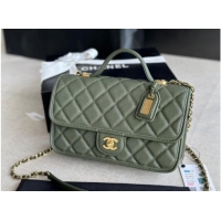 Shop Grade Chanel SMALL FLAP BAG WITH TOP HANDLE AS3653 blackish green