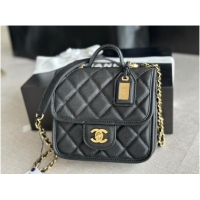 Reasonable Price Chanel MINI FLAP BAG WITH TOP HANDLE Grained Calfskin AS3652 black