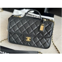 Top Quality Chanel SMALL FLAP BAG WITH TOP HANDLE Grained Calfskin AS3653 black