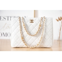 Good Product CHANEL Grained Calfskin & Gold-Tone Metal SHOPPING BAG AS3583 white