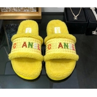 Discount Chanel Shearling Flat Slide Sandals Yellow 082465