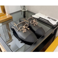 Grade Quality Chanel Lambskin Flat Mules with Chain Bow Black 082470