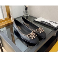 Duplicate Chanel Lambskin Ballerinas with Chain Bow Black 082473