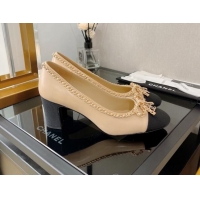 Perfect Chanel Lambskin Pumps 6.5cm with Chain Bow Beige 082475