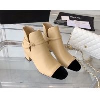 Good Quality Chanel Lambskin Ankle Boots with CHANEL Back Beige 082504