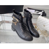 Low Price Chanel Calfskin Ankle Boots with Chain Black 082506