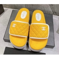 Stylish Chanel Towel Flat Slide Sandals Yellow/White 082508