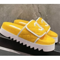 Good Looking Chanel CC Towel Flat Slide Sandals Yellow 082513