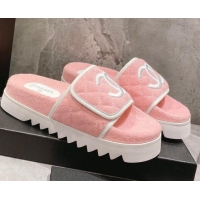 Pretty Style Chanel CC Towel Flat Slide Sandals Light Pink 082515