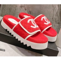 Best Grade Chanel CC Towel Flat Slide Sandals Red 082517