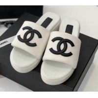 Best Product Chanel Towel Cloth Platform Slide Sandals 5cm White 082523