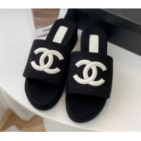 Unique Style Chanel Towel Cloth Platform Slide Sandals 5cm Black 082524