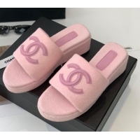 Good Quality Chanel Towel Cloth Platform Slide Sandals 5cm Pink 082526