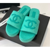 Good Quality Chanel Towel Cloth Platform Slide Sandals 5cm Green 082527