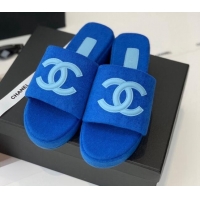 Top Design Chanel Towel Cloth Platform Slide Sandals 5cm Blue 082528