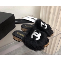 Low Price Chanel Shearling Wool Slide Sandals G39357 Black