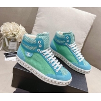 Unique Style Chanel Tweed High-top Sneakers Green 082738