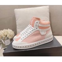 Crafted Chanel Tweed High-top Sneakers Peachy Pink 082740