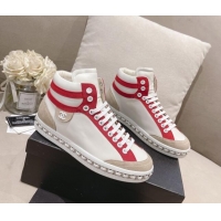 Top Grade Chanel Calfskin High-top Sneakers White/Red 082741