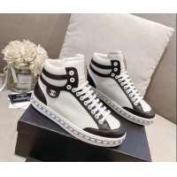 Charming Chanel Calfskin High-top Sneakers White/Black 082742