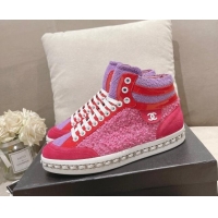 Good Quality Chanel Tweed High-top Sneakers Dark Pink 082743