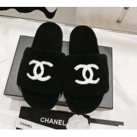 Best Product Chanel Shearling Flat Slide Sandals Black 090723