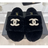 Trendy Design Chanel Shearling Flat Slide Sandals Black 090725