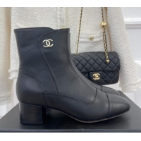 Elegant Chanel Lambskin Heel Ankle Boots Black 090727