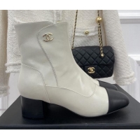 Top Quality Chanel Lambskin Heel Ankle Boots White 090729