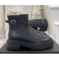 Most Popular Chanel Lambskin Ankle Boots with Buckle Black 090730