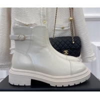 Affordable Price Chanel Lambskin Ankle Boots with Buckle White 090732